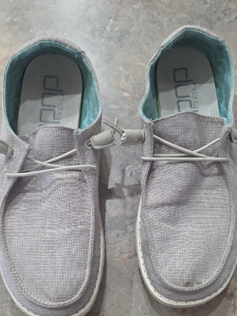 Hey Dude Women's Slip-On Loafers in Light Grey with Teal Lining